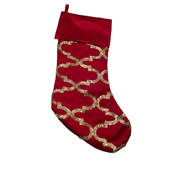 Red Holiday Christmas Stocking Sock With Gold Sequins - 8” x 18”- Festive Decor - Picture 7 of 7